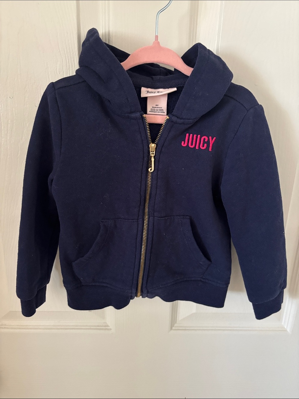 Juicy Couture Girls' Navy Zip-Up Hoodie - Juicy Logo